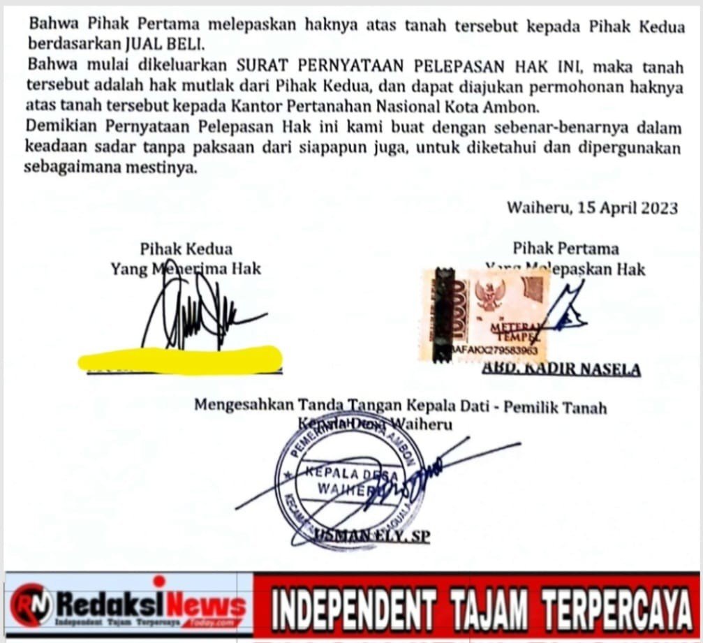 AWB Soroti Dugaan Pungli Kepala Desa Waiheru dalam Surat Pelepasan Hak Tanah Uang Tanda Tangan Disulap Jadi Ladang Cuan Pribadi!