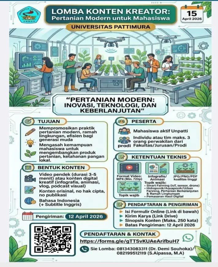 Lomba Konten Kreator Unpatti 2026: Mahasiswa Diajak Kreatif Angkat Pertanian Modern 