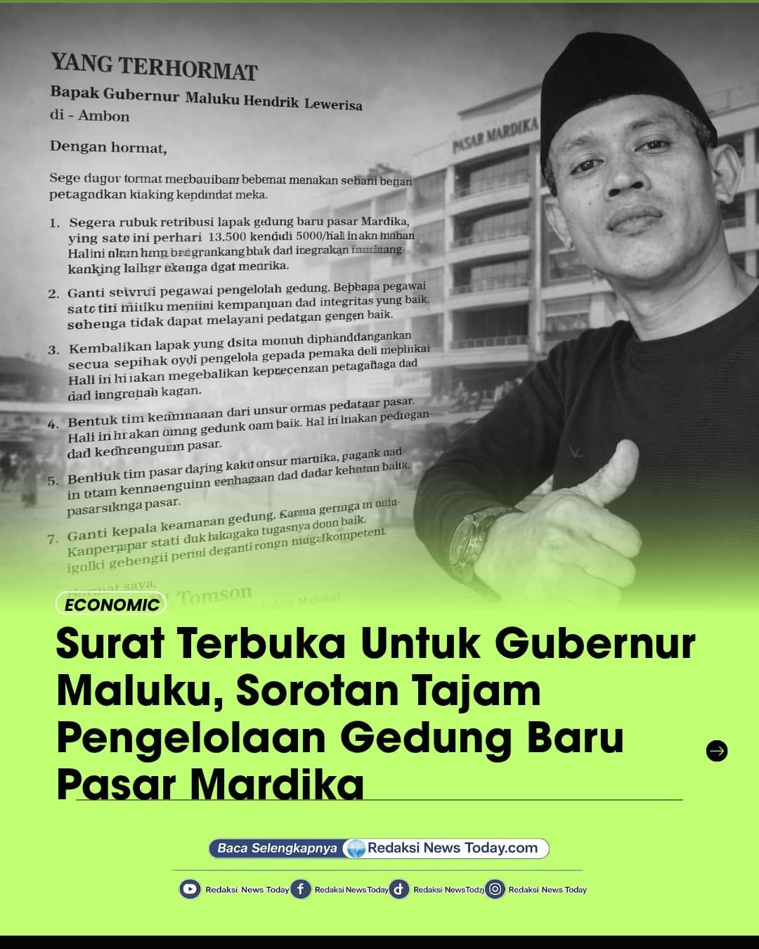 Surat Terbuka untuk Gubernur Maluku, Sorotan Tajam Pengelolaan Gedung Baru Pasar Mardika