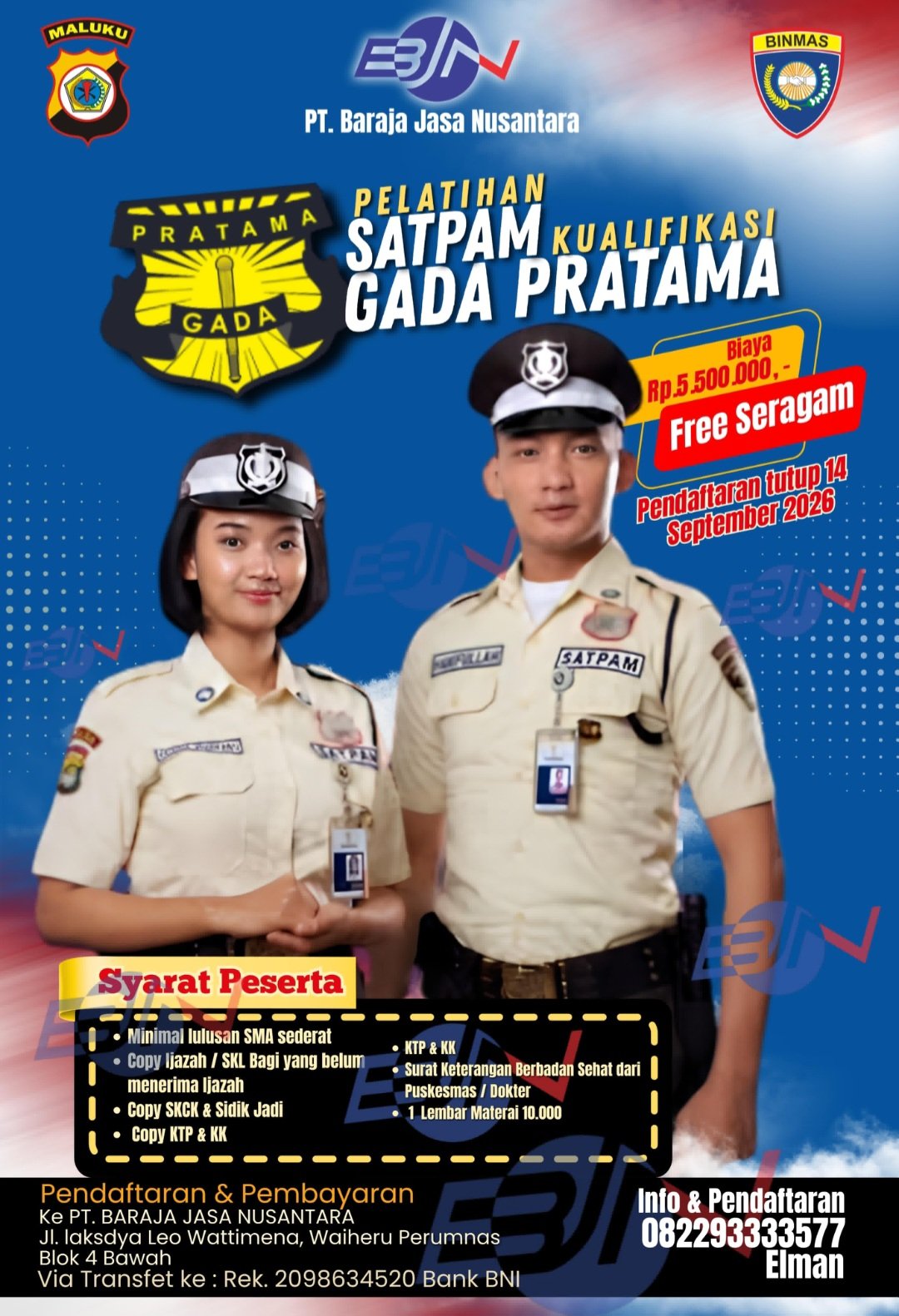 Pelatihan Satpam Kualifikasi Gada Pratama Gelombang Ke II Dibuka, Pendaftaran hingga 14 September 2026