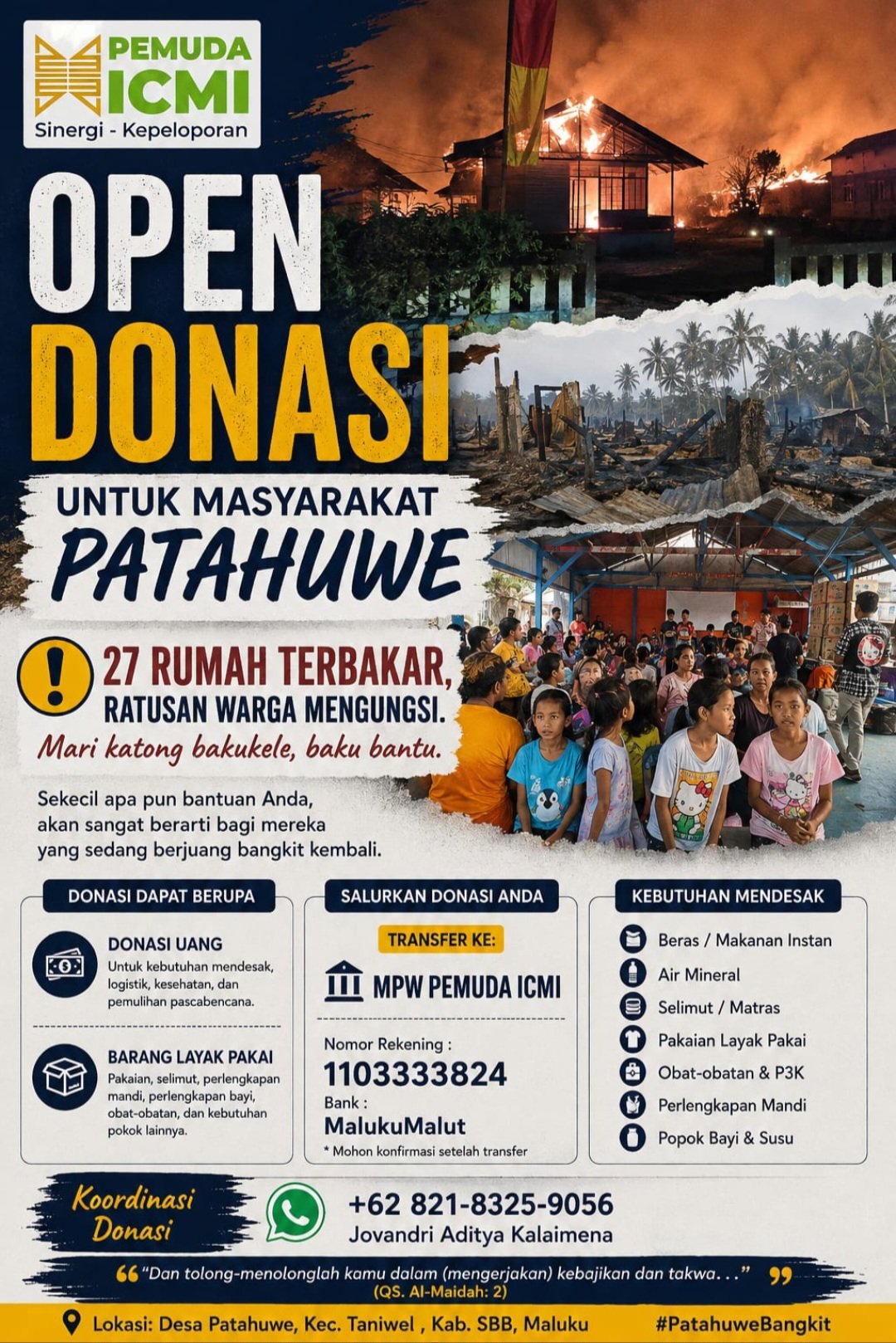 Pemuda ICMI Buka Donasi untuk Korban Kebakaran Patahuwe